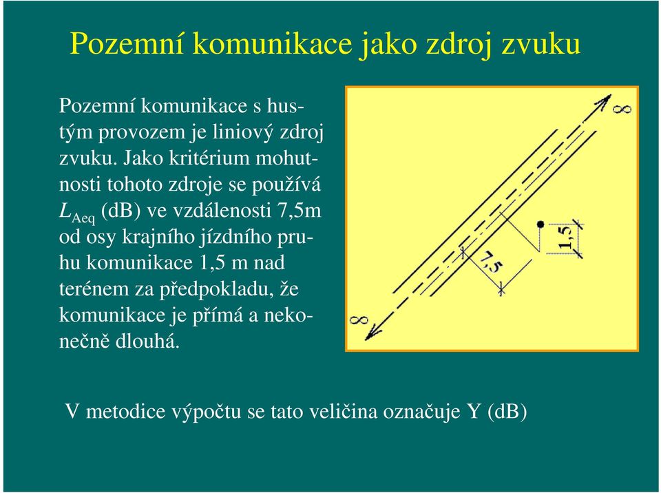 Jako kritérium mohutnosti tohoto zdroje se používá L Aeq (db) ve vzdálenosti 7,5m od