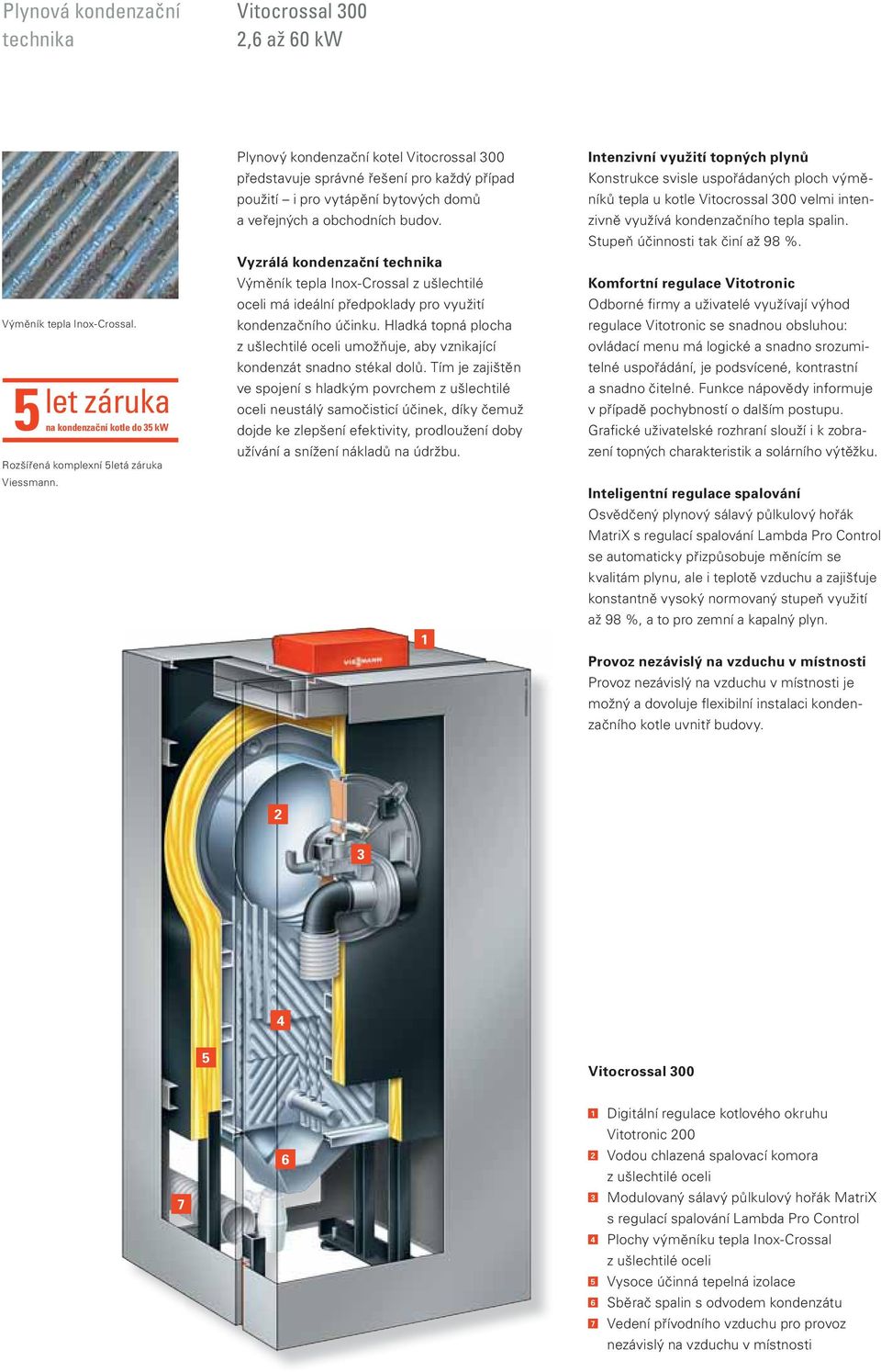 Vyzrálá kondenzační technika Výměník tepla Inox-Crossal z ušlechtilé oceli má ideální předpoklady pro využití kondenzačního účinku.