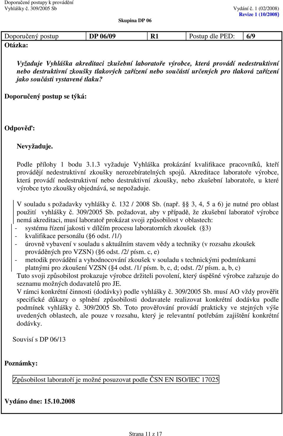 bodu 3.1.3 vyžaduje Vyhláška prokázání kvalifikace pracovníků, kteří provádějí nedestruktivní zkoušky nerozebíratelných spojů.