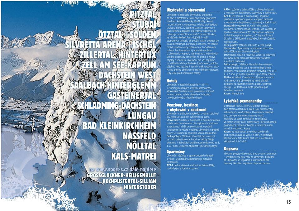 cz dále najdete GroSSGLocKner-HeILIGenBLut HocHPuStertaL-SILLIan HInterStoDer ubytování a stravování Ubytování v Rakousku je většinou situováno do obcí a městeček v údolí pod svahy lyžařských