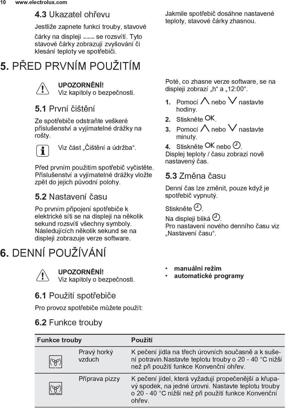 Před prvním použitím spotřebič vyčistěte. Příslušenství a vyjímatelné drážky vložte zpět do jejich původní polohy. 5.