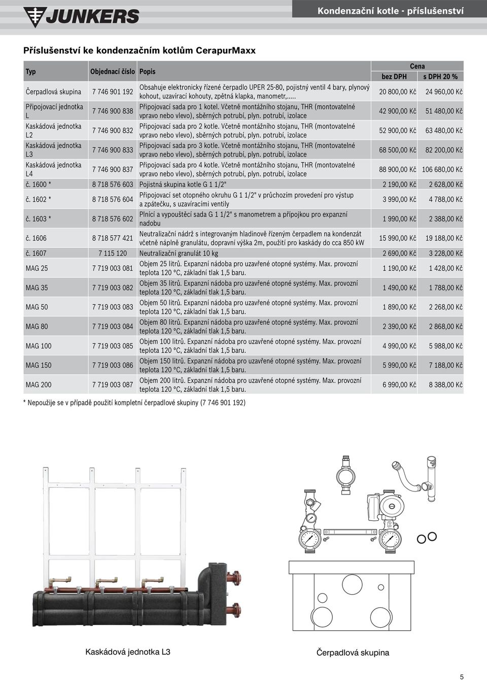 jednotka L4 7 746 900 838 7 746 900 832 7 746 900 833 7 746 900 837 Obsahuje elektronicky řízené čerpadlo UPER 25-80, pojistný ventil 4 bary, plynový kohout, uzavírací kohouty, zpětná klapka,