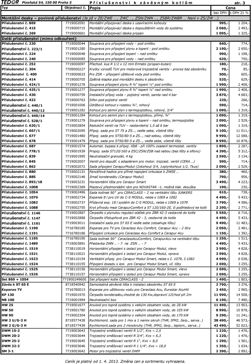 415 7719000715 Montážní připojovací deska s dopouštěním vody do systému 2 060,- 2 493,- Příslušenství č.