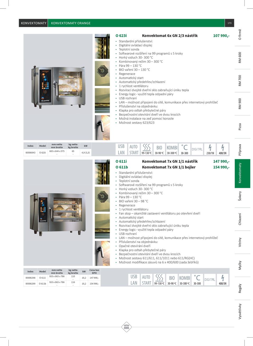 předehřev/zchlazení 1 rychlost ventilátoru Rozvírací dvojité dveřní sklo zabraňující úniku tepla Energy logic využití tepla odpadní páry možnost připojení do sítě, komunikace přes internetový