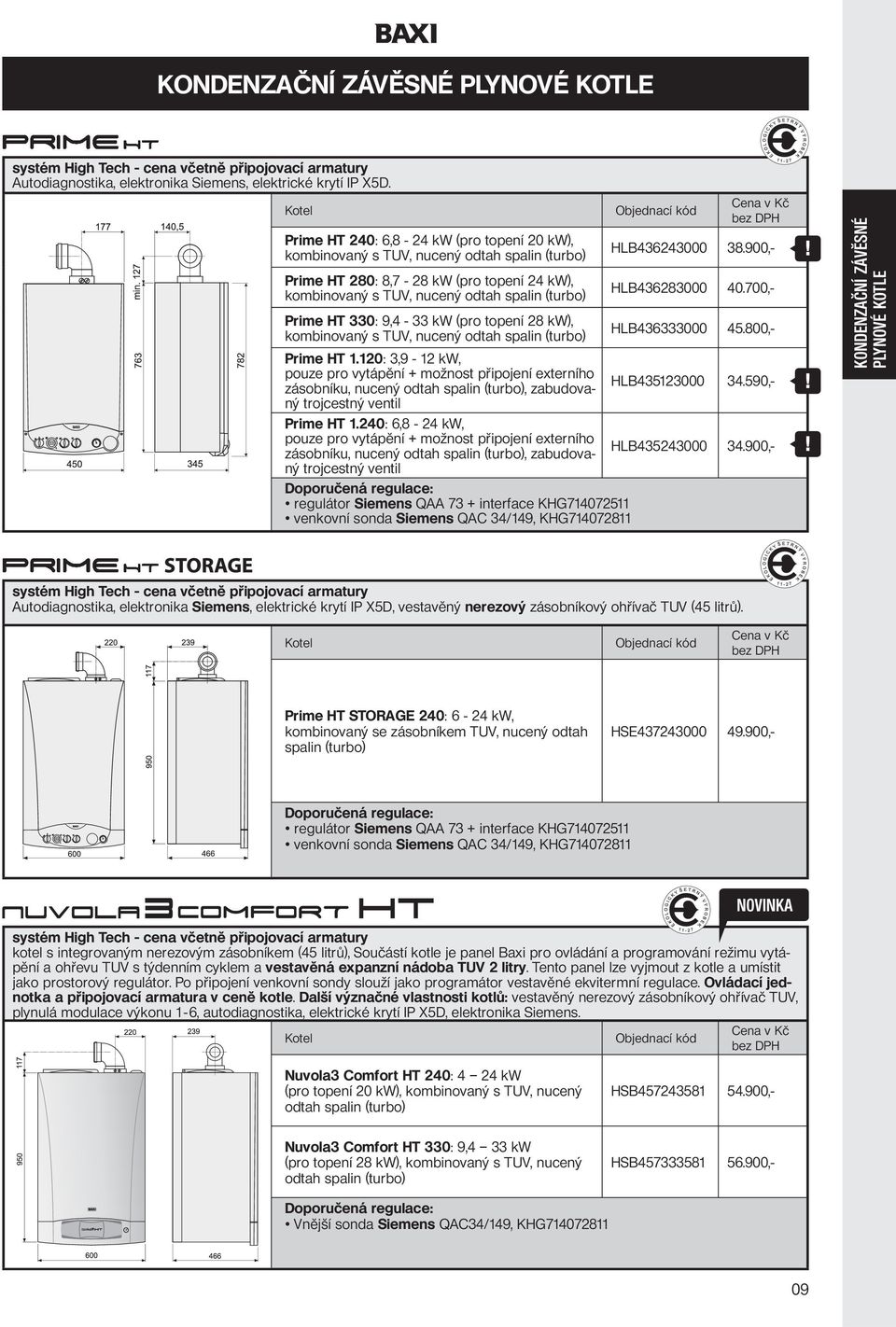 900,- Prime HT 280: 8,7-28 kw (pro topení 24 kw), kombinovaný s TUV, nucený odtah spalin (turbo) HLB436283000 40.