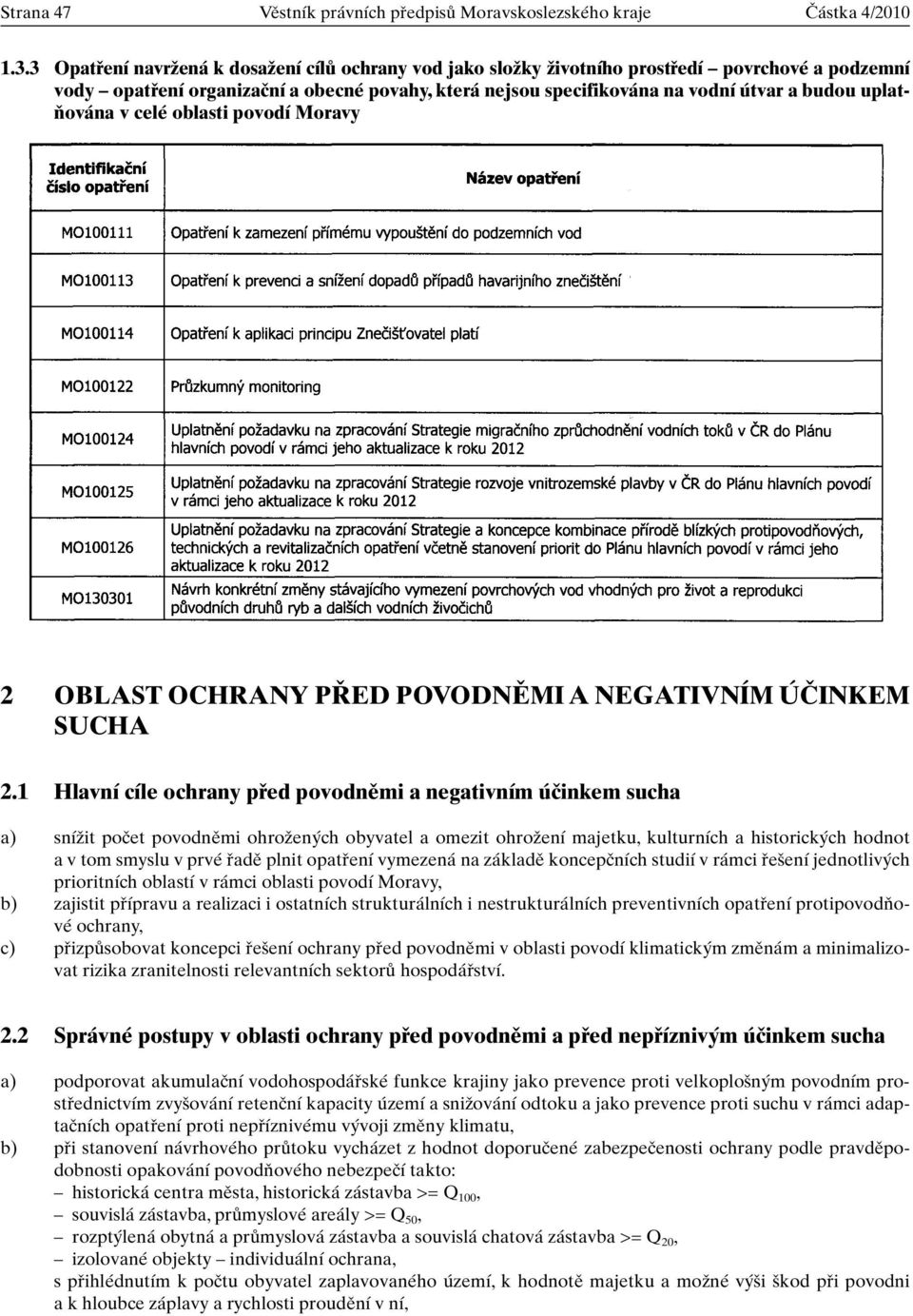 uplat- Àována v celé oblasti povodí Moravy 2 OBLAST OCHRANY P ED POVODNùMI A NEGATIVNÍM ÚâINKEM SUCHA 2.