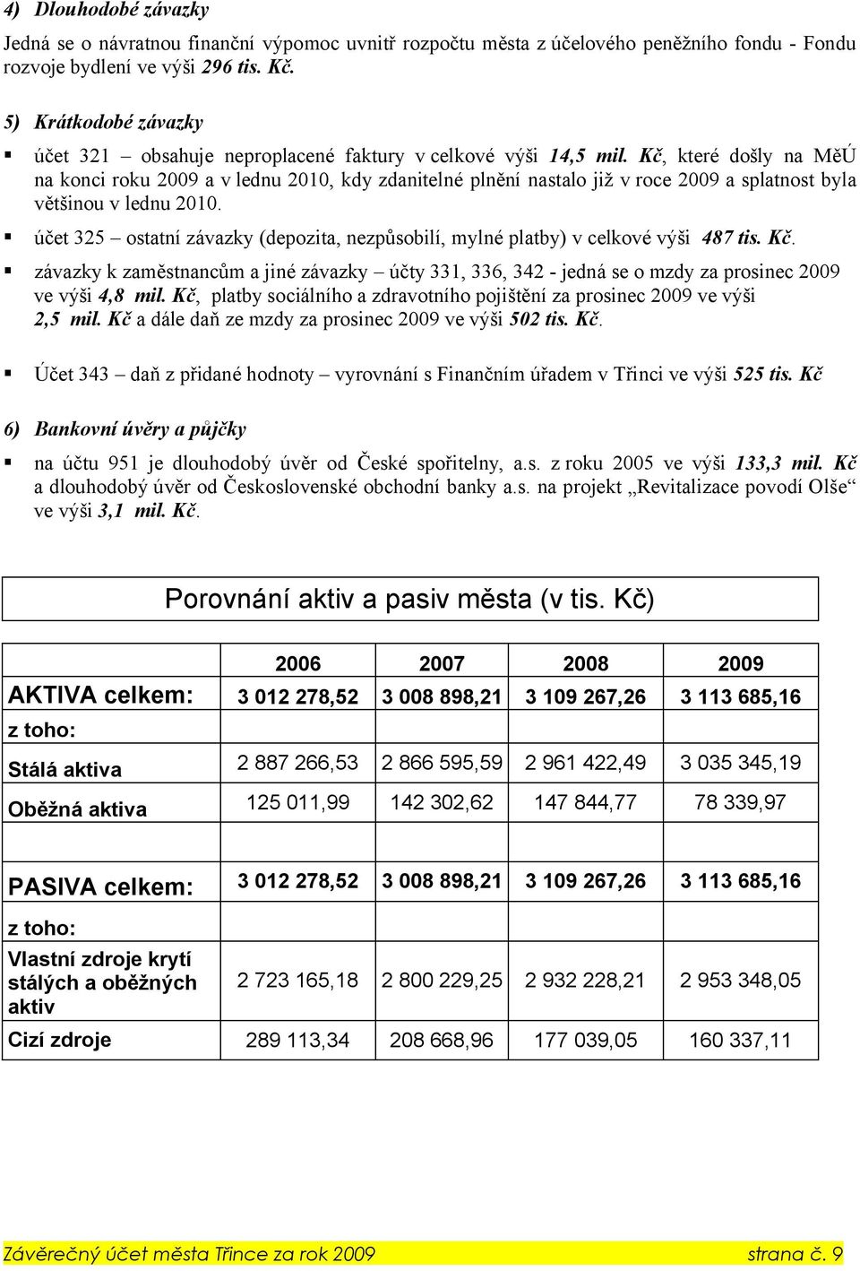 Kč, které došly na MěÚ na konci roku 2009 a v lednu 2010, kdy zdanitelné plnění nastalo již v roce 2009 a splatnost byla většinou v lednu 2010.