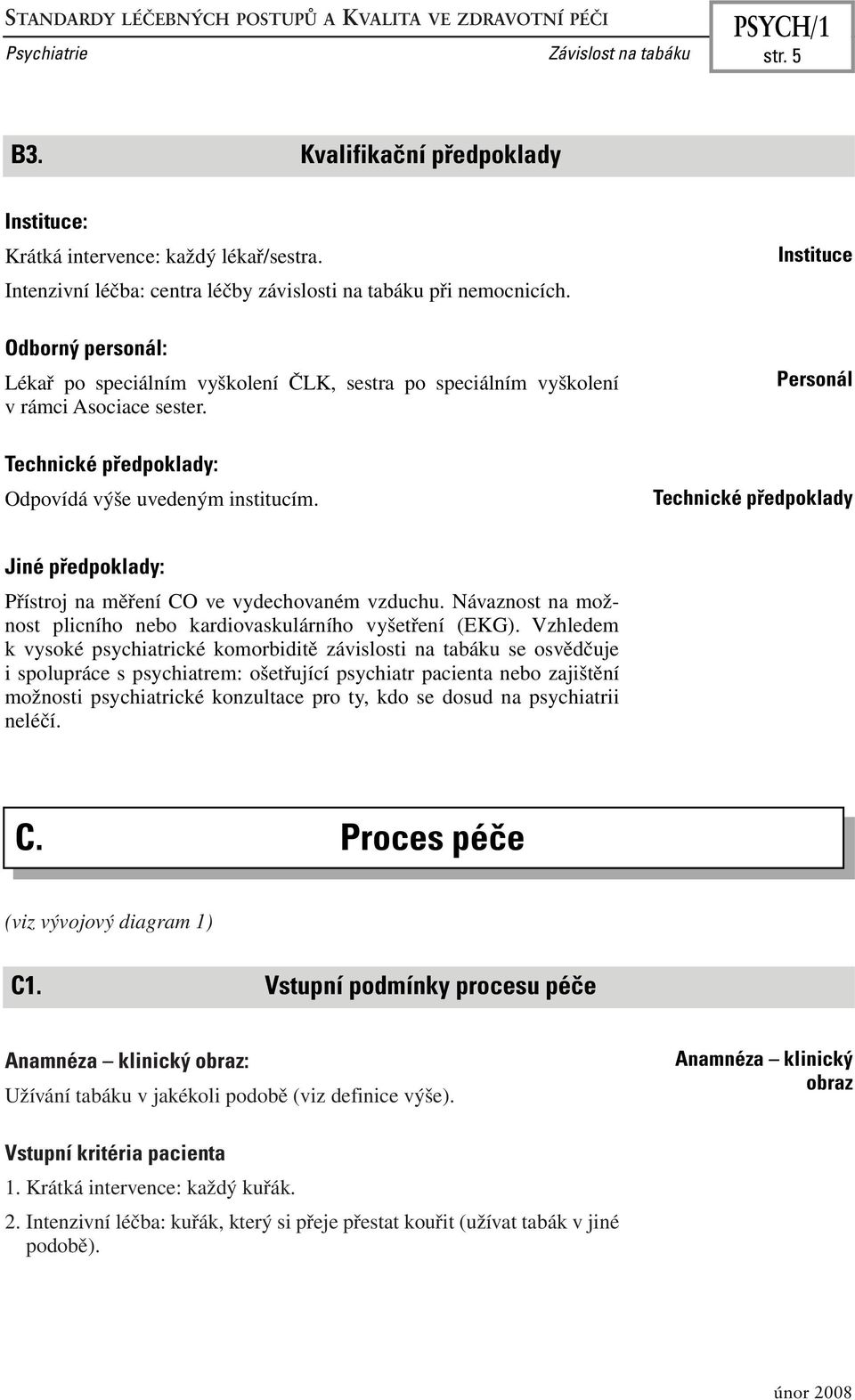 Technické předpoklady: Odpovídá výše uvedeným institucím. Instituce Personál Technické předpoklady Jiné předpoklady: Přístroj na měření CO ve vydechovaném vzduchu.