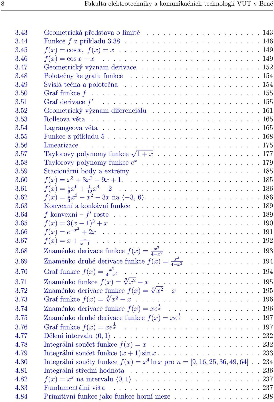 ....................... 54 3.49 Svislá tečna a polotečna......................... 54 3.50 Graf funkce f............................... 55 3.5 Graf derivace f............................. 55 3.5 Geometrický význam diferenciálu.