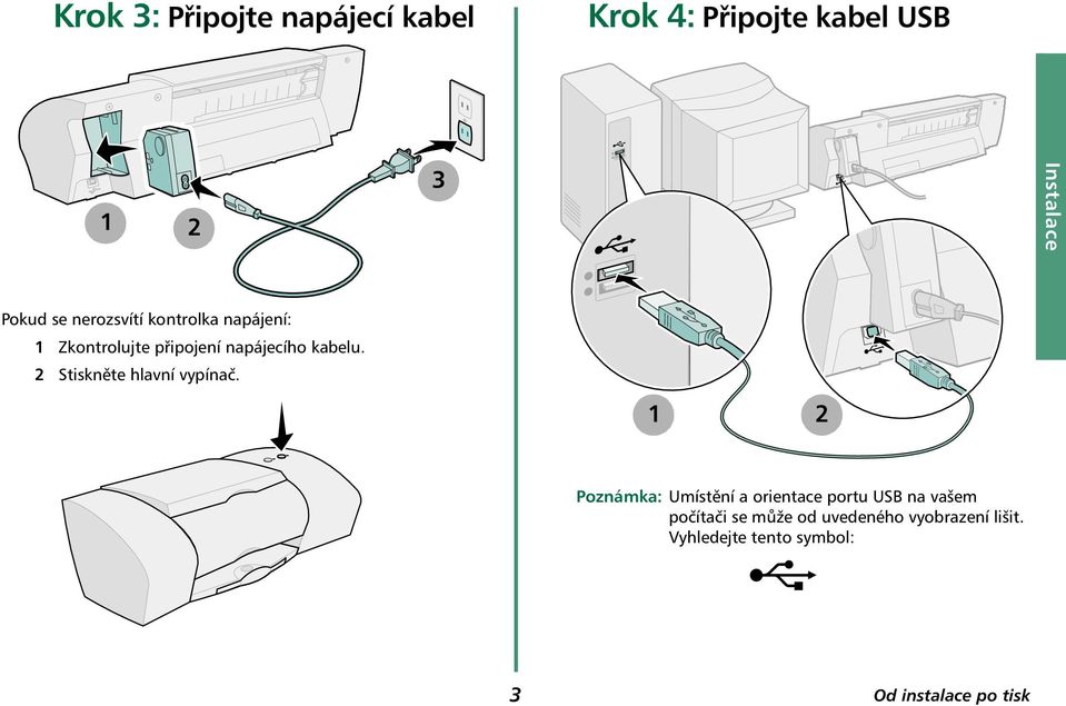 kabelu. 2 Stiskněte hlavní vypínač.