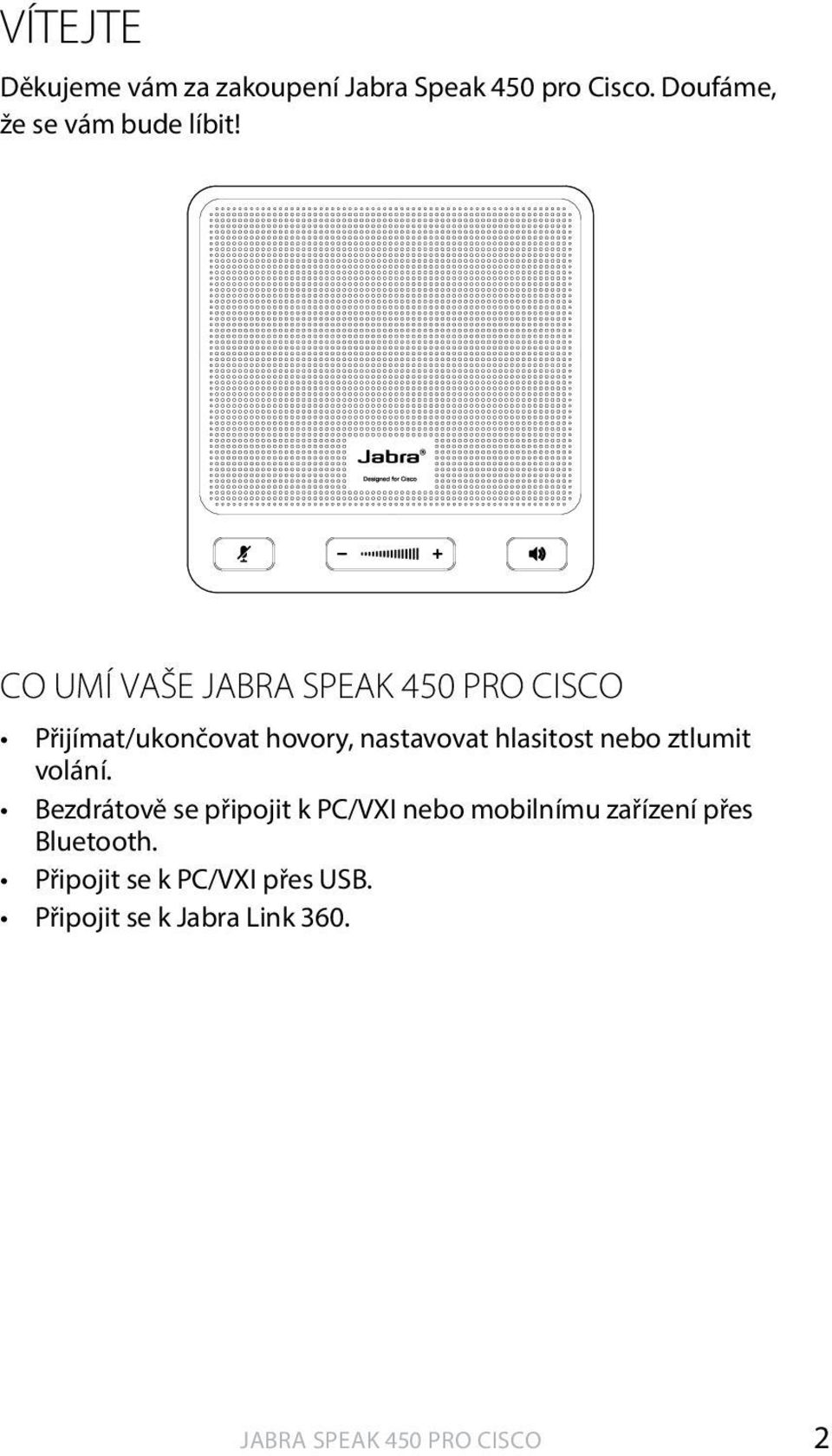 Co umí vaše Jabra SPEAK 450 pro Cisco Přijímat/ukončovat hovory, nastavovat