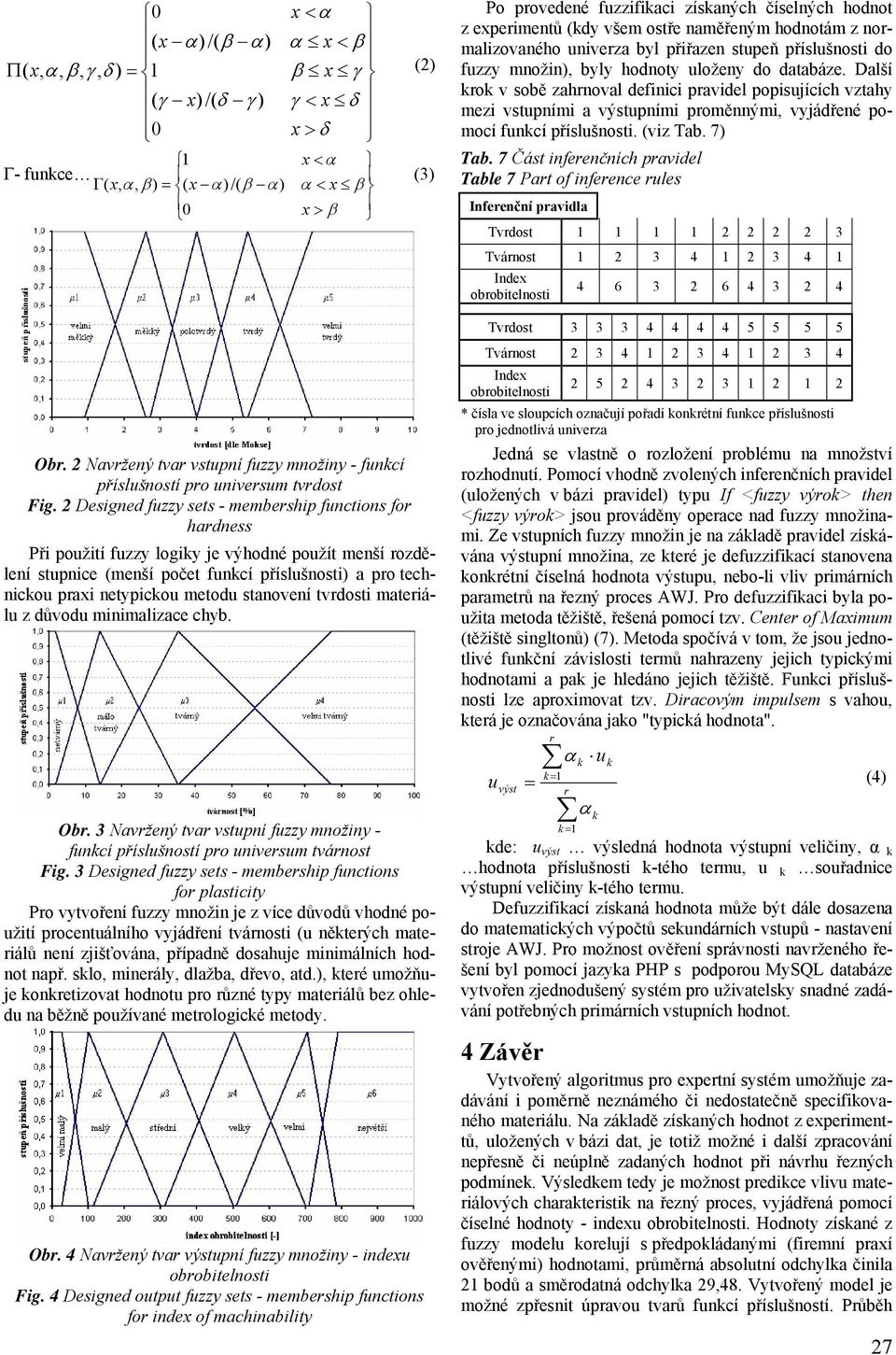 2 Designed fuzzy sets - membership functions for hardness Při použití fuzzy logiky je výhodné použít menší rozdělení stupnice (menší počet funkcí příslušnosti) a pro technickou praxi netypickou
