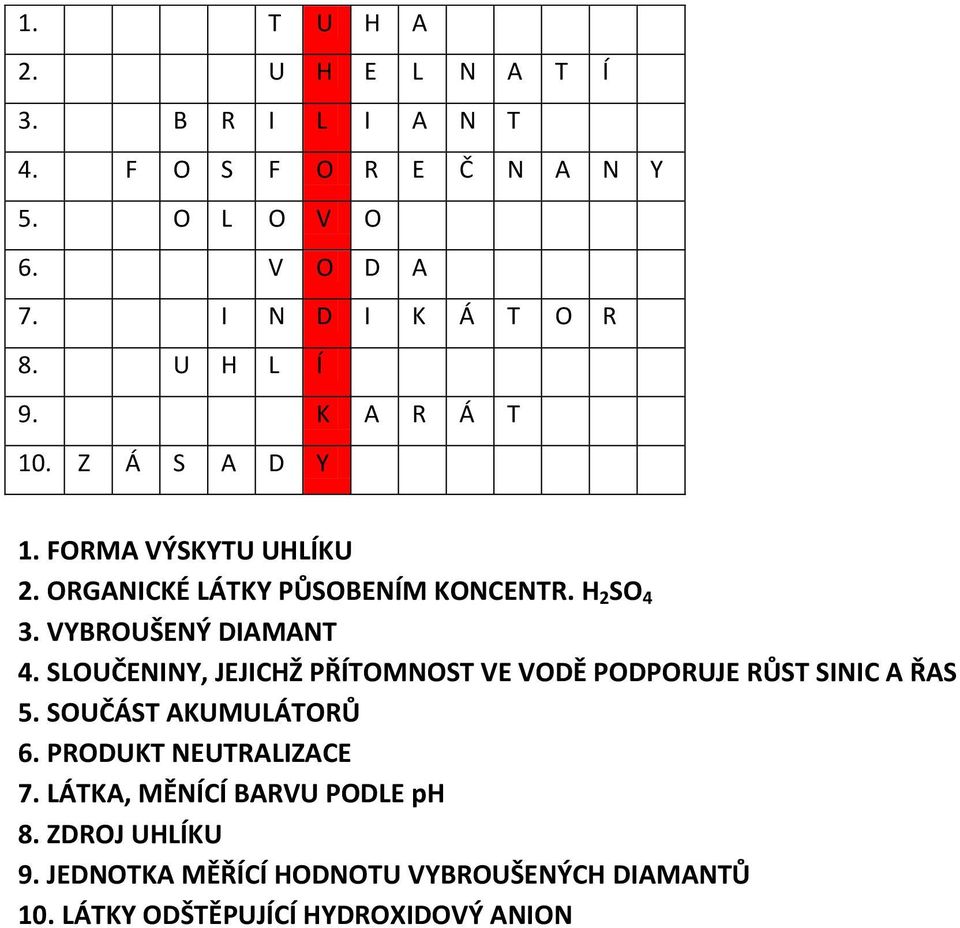 VYBROUŠENÝ DIAMANT 4. SLOUČENINY, JEJICHŽ PŘÍTOMNOST VE VODĚ PODPORUJE RŮST SINIC A ŘAS 5. SOUČÁST AKUMULÁTORŮ 6.