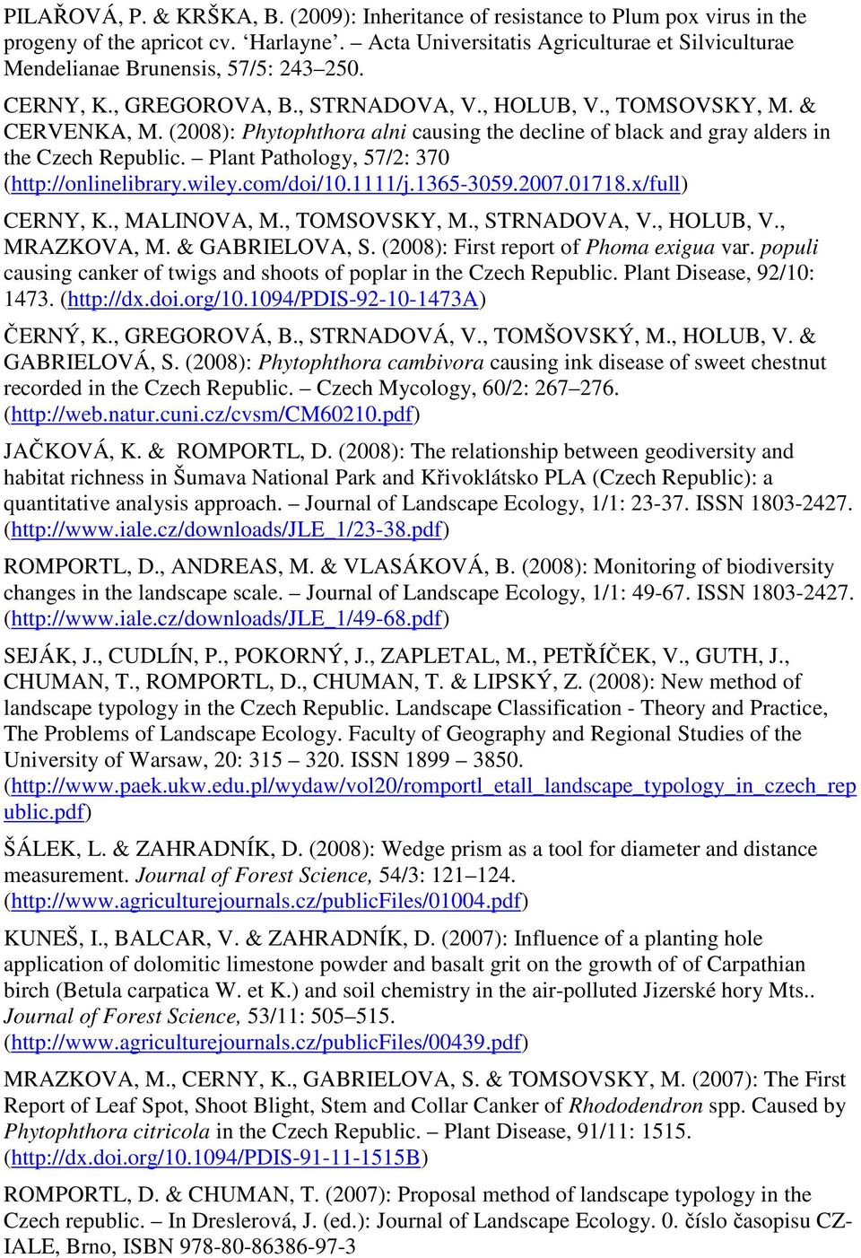 (2008): Phytophthora alni causing the decline of black and gray alders in the Czech Republic. Plant Pathology, 57/2: 370 (http://onlinelibrary.wiley.com/doi/10.1111/j.1365-3059.2007.01718.