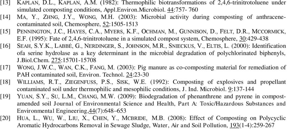 F. (1995): Fate of 2,4,6-trinitrotoluene in a simulated compost system, Chemosphere, 30:429-438 [16] SEAH, S.Y.K., LABBÉ, G., NERDINGER, S., JOHNSON, M.R., SNIECKUS, V., ELTIS, L.