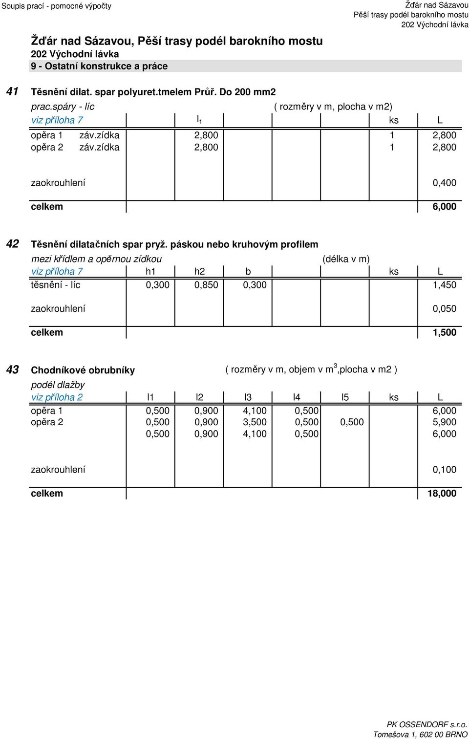 zídka 2,800 1 2,800 zaokrouhlení 0,400 celkem 6,000 42 Těsnění dilatačních spar pryž.