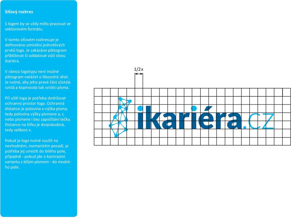 Je nutné, aby jeho pravá část zůstala svislá a kopírovala tak svislici písma. Při užití loga je potřeba dodržovat ochranný prostor loga.