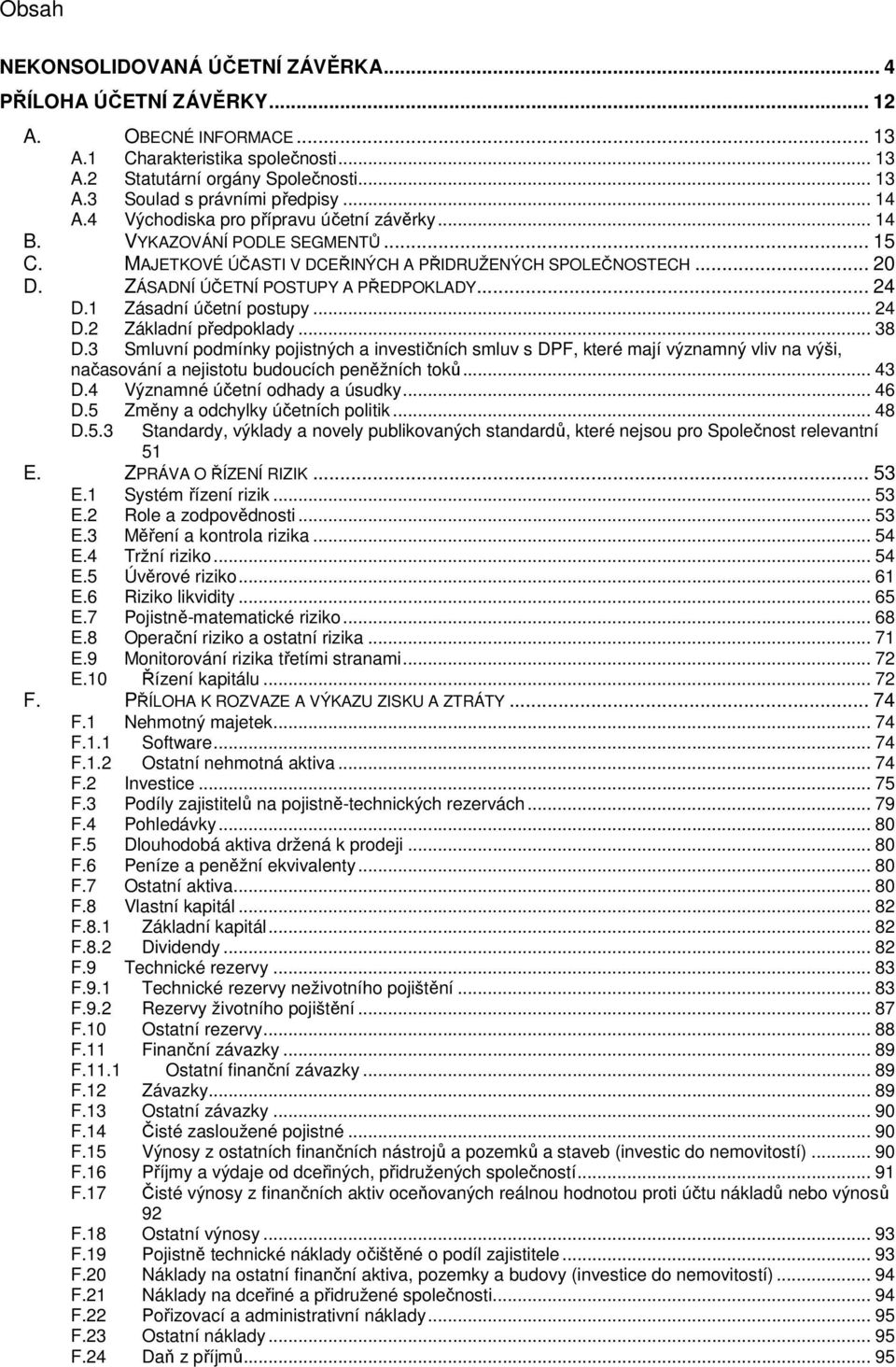 .. 24 D.1 Zásadní účetní postupy... 24 D.2 Základní předpoklady... 38 D.