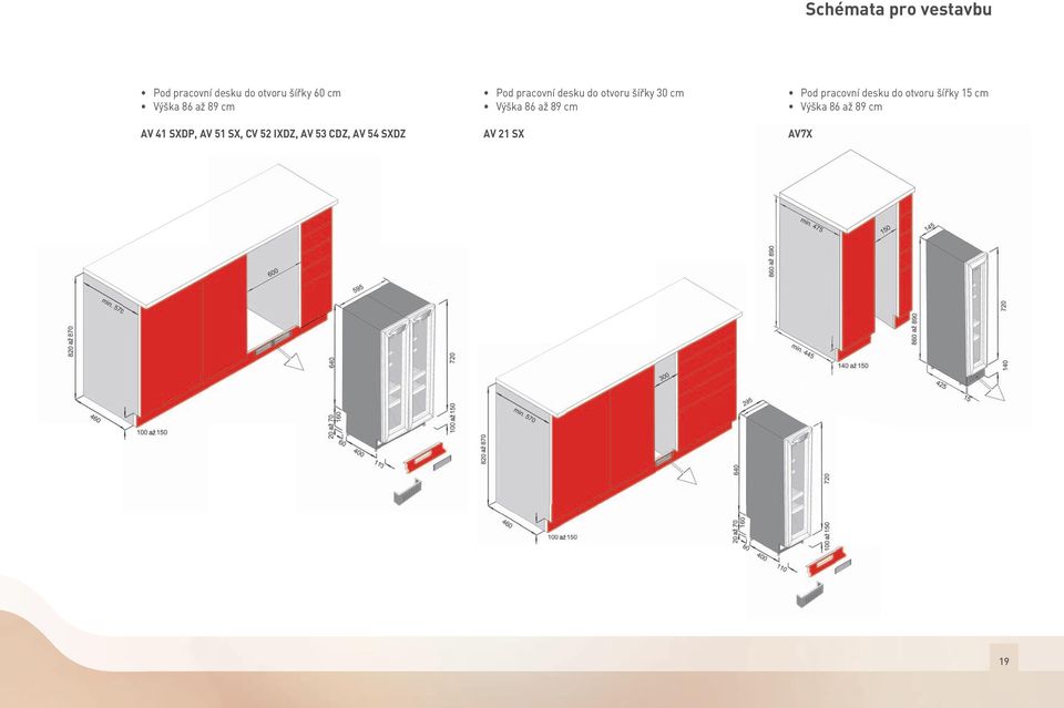 54 SXDZ Pod pracovní desku do otvoru šířky 30 cm Výška 86 až 89 cm