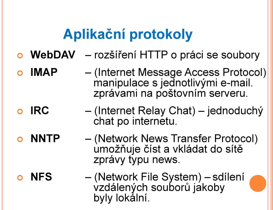 IRC (Internet Relay Chat) jednoduchý chat po internetu.