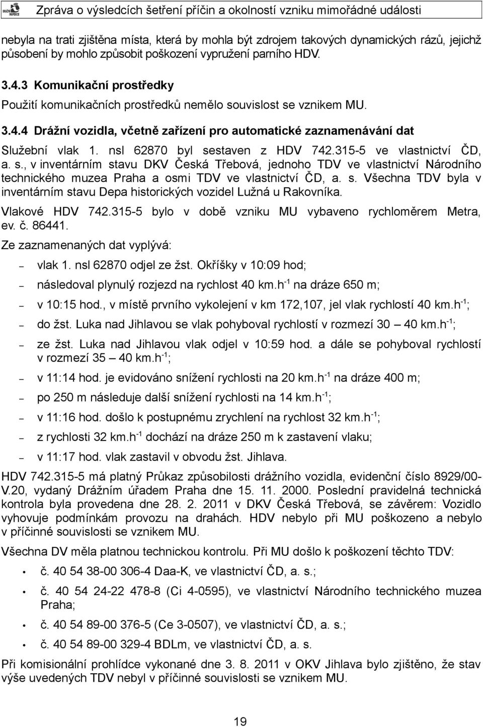 nsl 62870 byl sestaven z HDV 742.315-5 ve vlastnictví ČD, a. s., v inventárním stavu DKV Česká Třebová, jednoho TDV ve vlastnictví Národního technického muzea Praha a osmi TDV ve vlastnictví ČD, a. s. Všechna TDV byla v inventárním stavu Depa historických vozidel Lužná u Rakovníka.