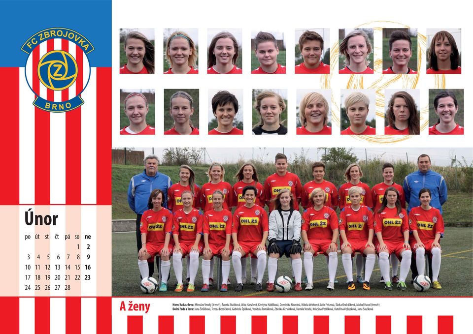 Júlie Fritzová, Šárka Ondráčková, Michal Hanzl (trenér) Dolní řada z leva: Jana Širůčková, Tereza Bezděková,
