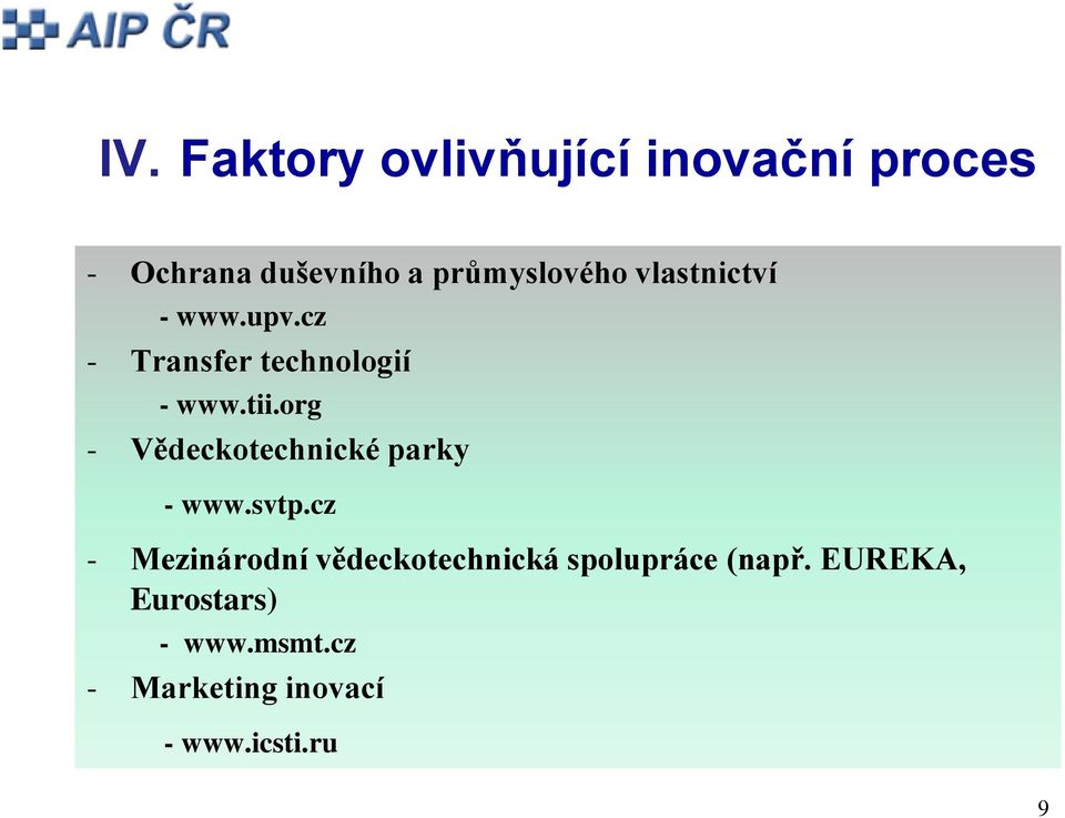 org - Vědeckotechnické parky - www.svtp.