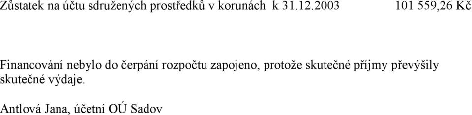 2003 101 559,26 K Financování nebylo do erpání