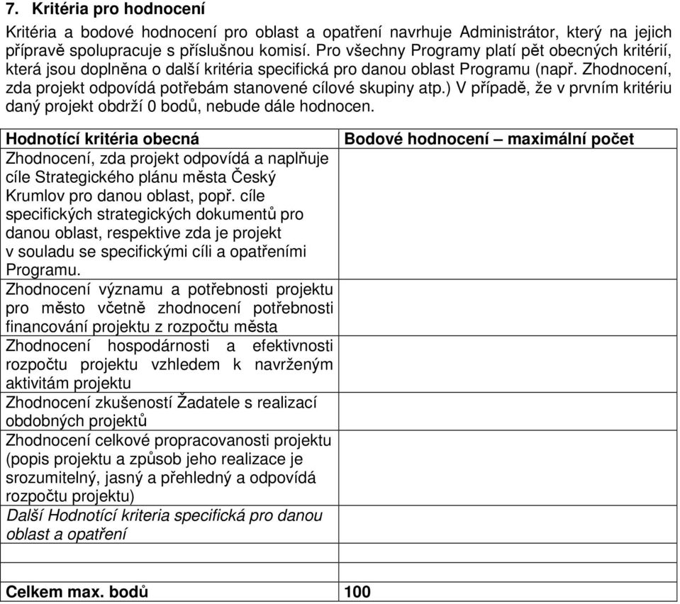 Zhodnocení, zda projekt odpovídá potřebám stanovené cílové skupiny atp.) V případě, že v prvním kritériu daný projekt obdrží 0 bodů, nebude dále hodnocen.