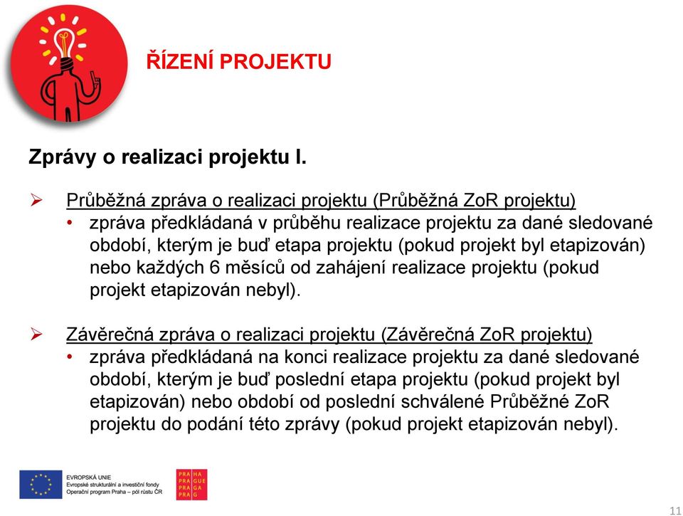 projektu (pokud projekt byl etapizován) nebo každých 6 měsíců od zahájení realizace projektu (pokud projekt etapizován nebyl).