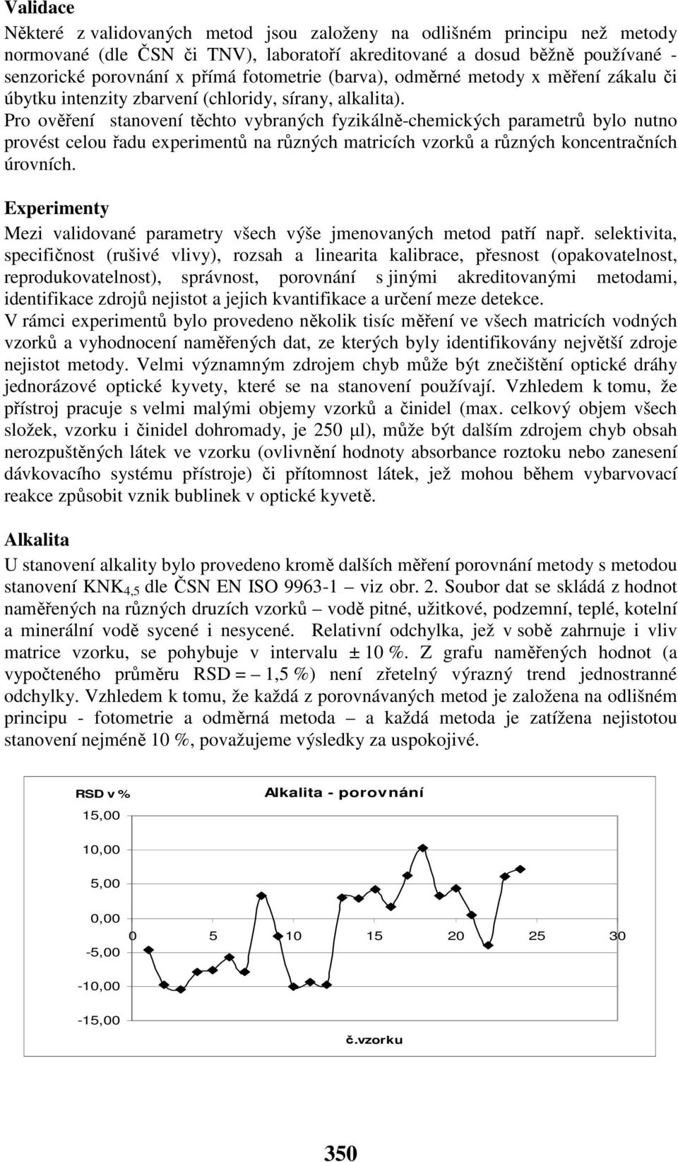 Pro ověření stanovení těchto vybraných fyzikálně-chemických parametrů bylo nutno provést celou řadu experimentů na různých matricích vzorků a různých koncentračních úrovních.