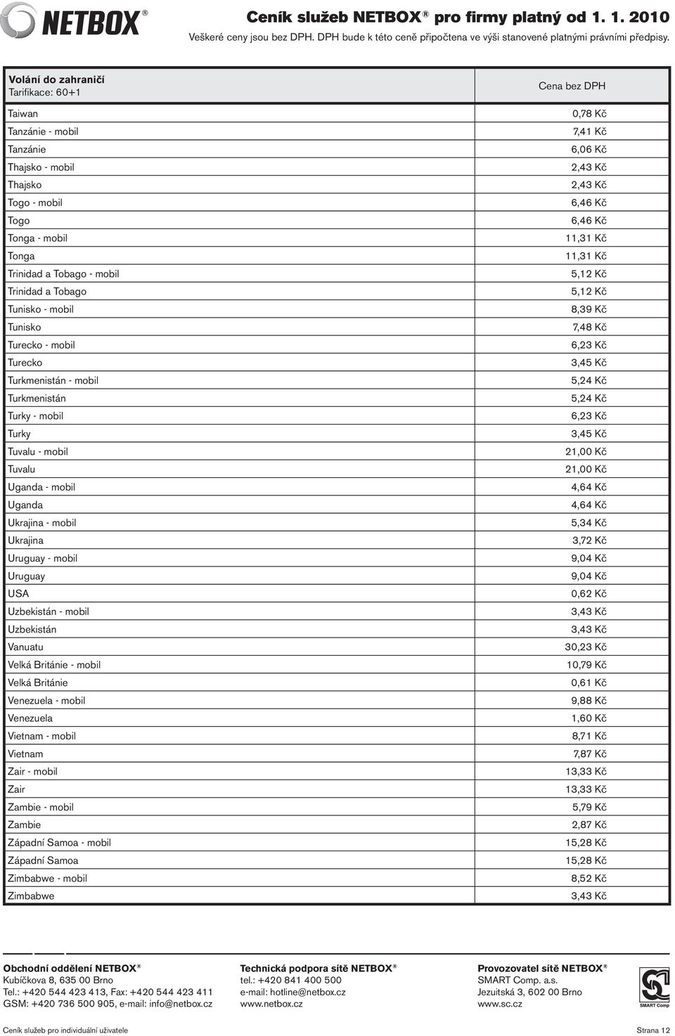 Velká Británie Venezuela - mobil Venezuela Vietnam - mobil Vietnam Zair - mobil Zair Zambie - mobil Zambie Západní Samoa - mobil Západní Samoa Zimbabwe - mobil Zimbabwe 0,78 Kč 6,06 Kč 2,43 Kč 2,43
