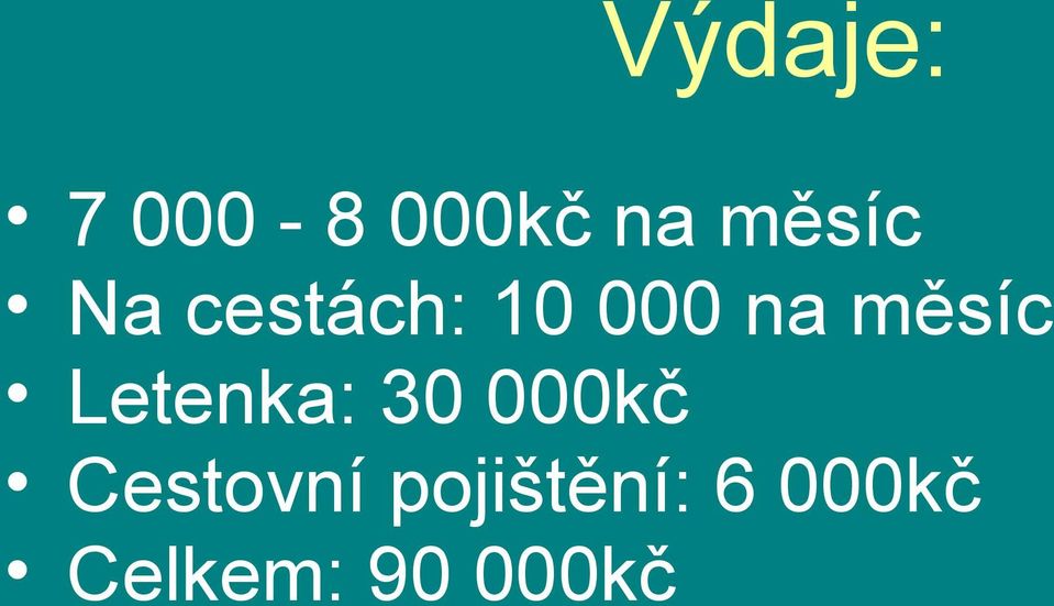 Letenka: 30 000kč Cestovní