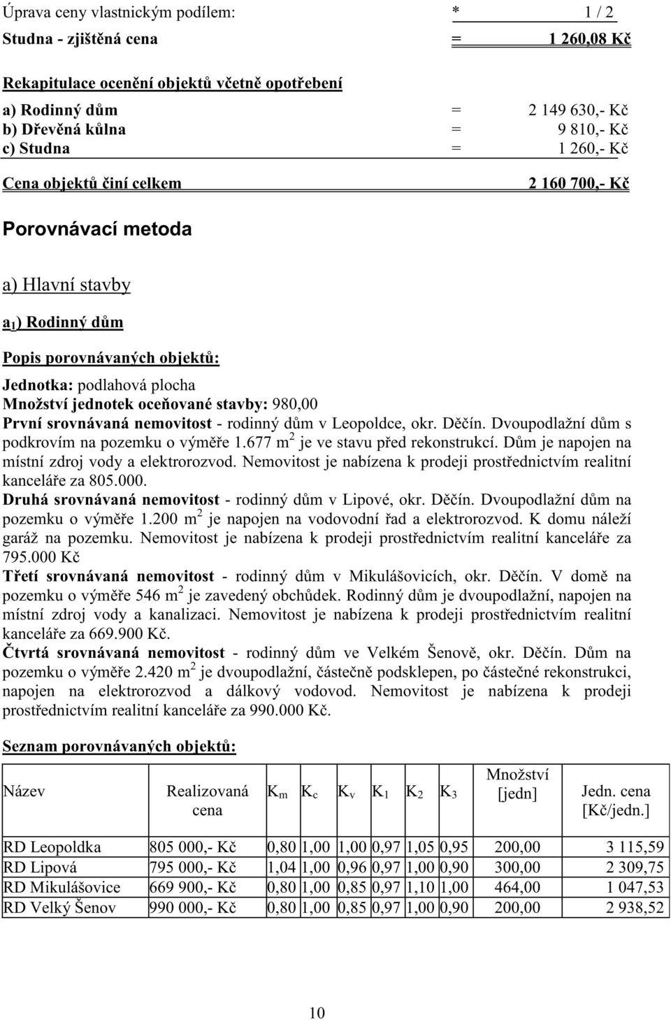 První srovnávaná nemovitost - rodinný d m v Leopoldce, okr. D ín. Dvoupodlažní d m s podkrovím na pozemku o vým e 1.677 m 2 je ve stavu p ed rekonstrukcí.