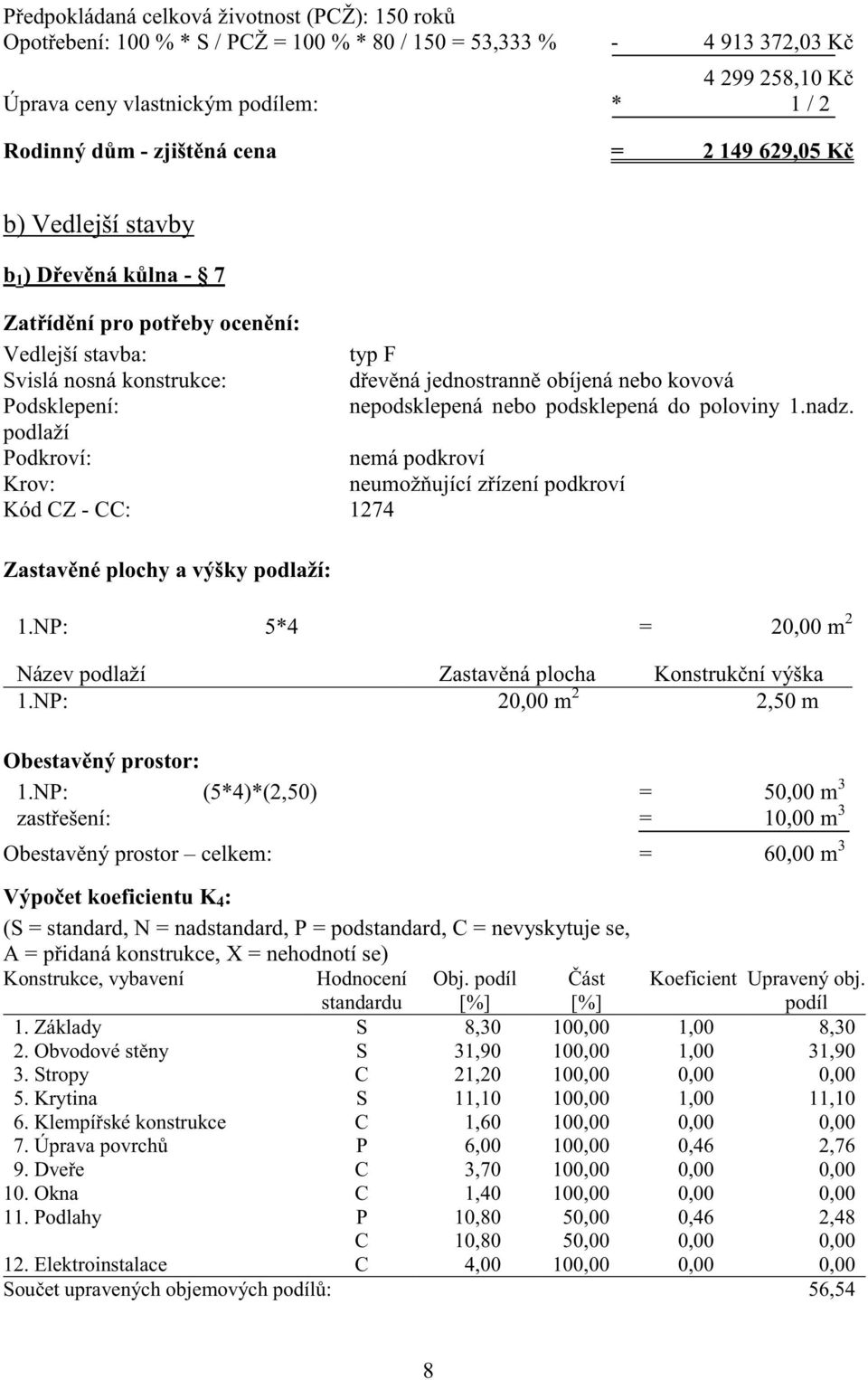 nepodsklepená nebo podsklepená do poloviny 1.nadz. podlaží Podkroví: nemá podkroví Krov: neumož ující z ízení podkroví Kód CZ - CC: 1274 Zastav né plochy a výšky podlaží: 1.