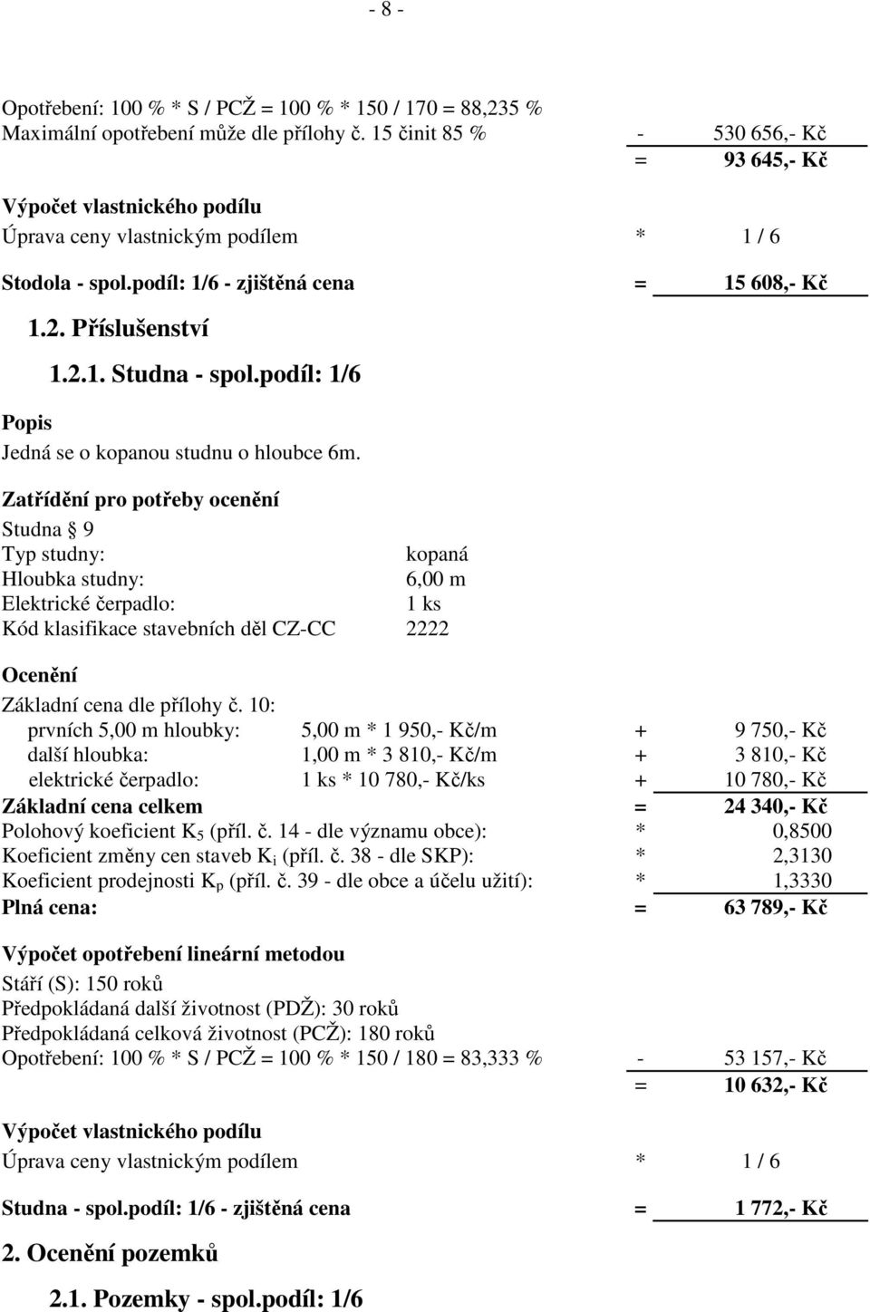 podíl: 1/6 Popis Jedná se o kopanou studnu o hloubce 6m.