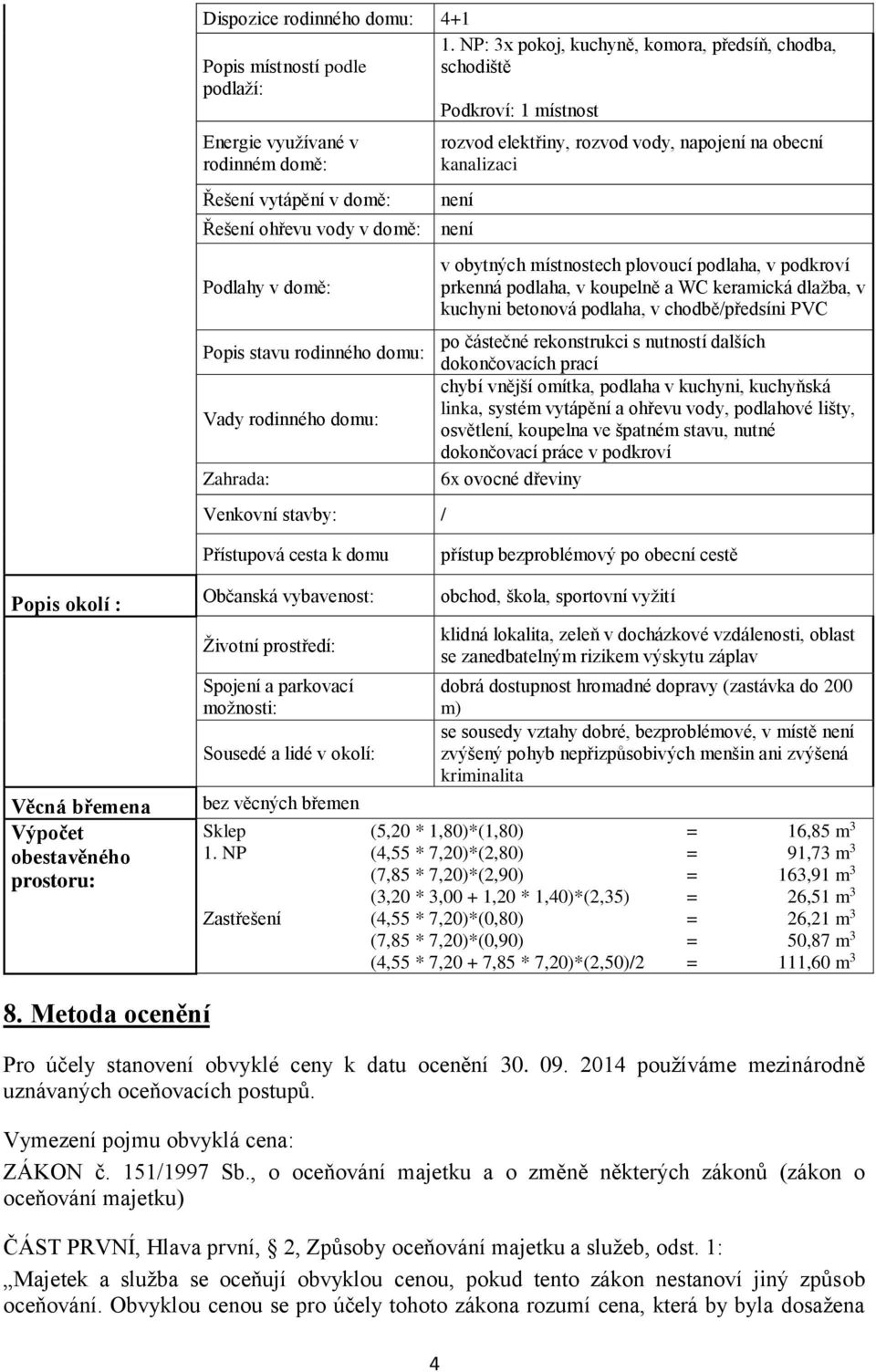 stavu rodinného domu: Vady rodinného domu: Zahrada: Venkovní stavby: / v obytných místnostech plovoucí podlaha, v podkroví prkenná podlaha, v koupelně a WC keramická dlažba, v kuchyni betonová