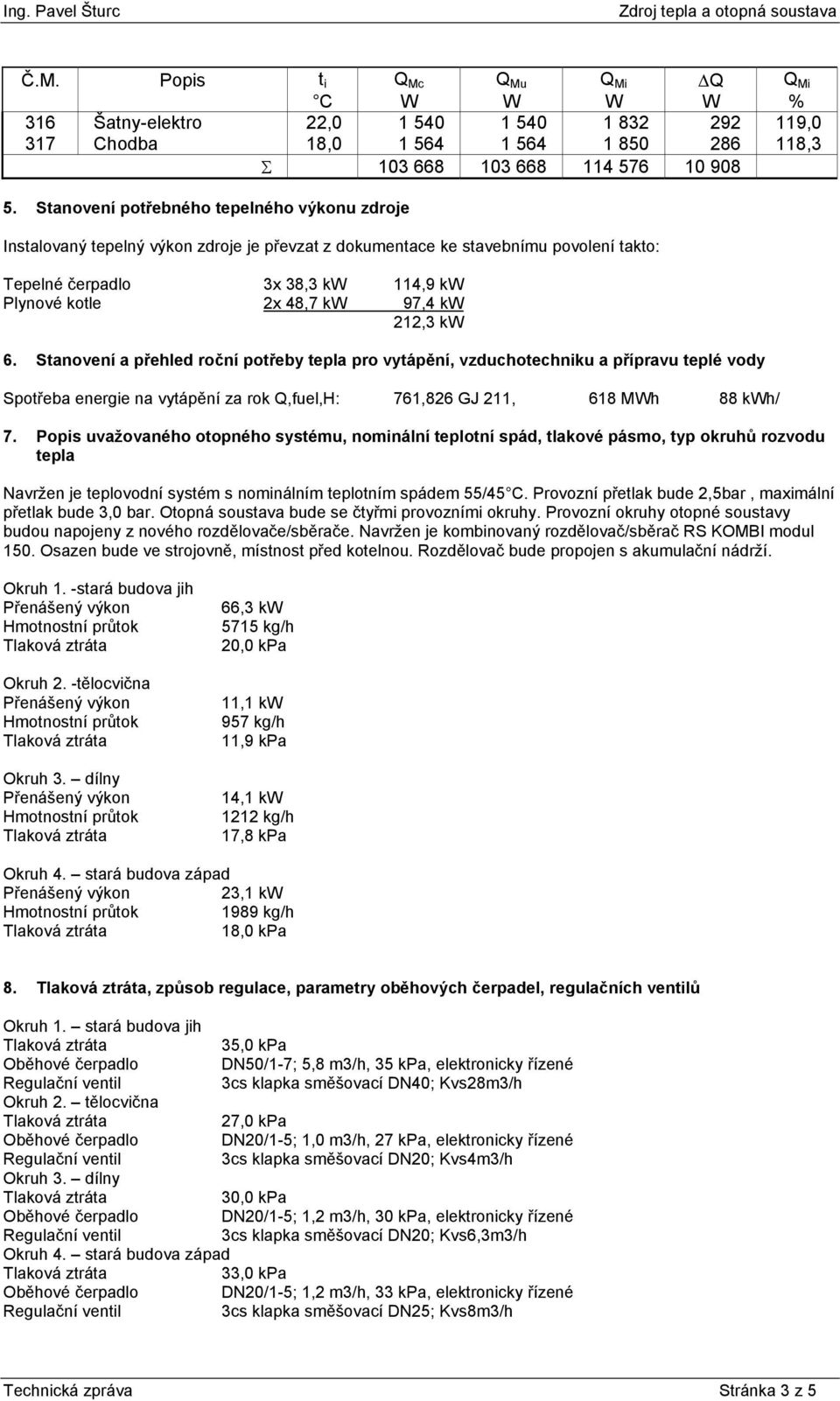 kw 212,3 kw 6. Stanovení a přehled roční potřeby tepla pro vytápění, vzduchotechniku a přípravu teplé vody Spotřeba energie na vytápění za rok Q,fuel,H: 761,826 GJ 211, 618 MWh 88 kwh/ 7.