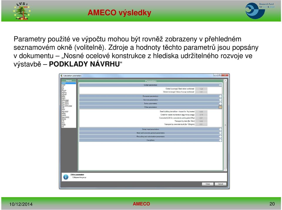 Zdroje a hodnoty těchto parametrů jsou popsány v dokumentu