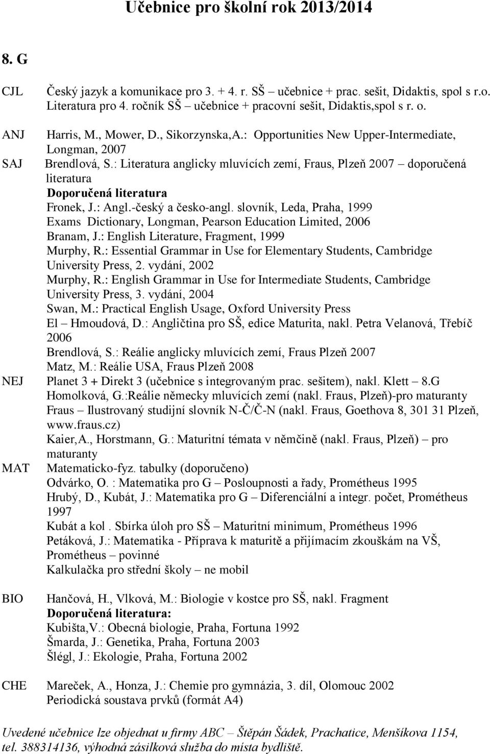 -český a česko-angl. slovník, Leda, Praha, 1999 Exams Dictionary, Longman, Pearson Education Limited, 2006 Branam, J.: English Literature, Fragment, 1999 Murphy, R.