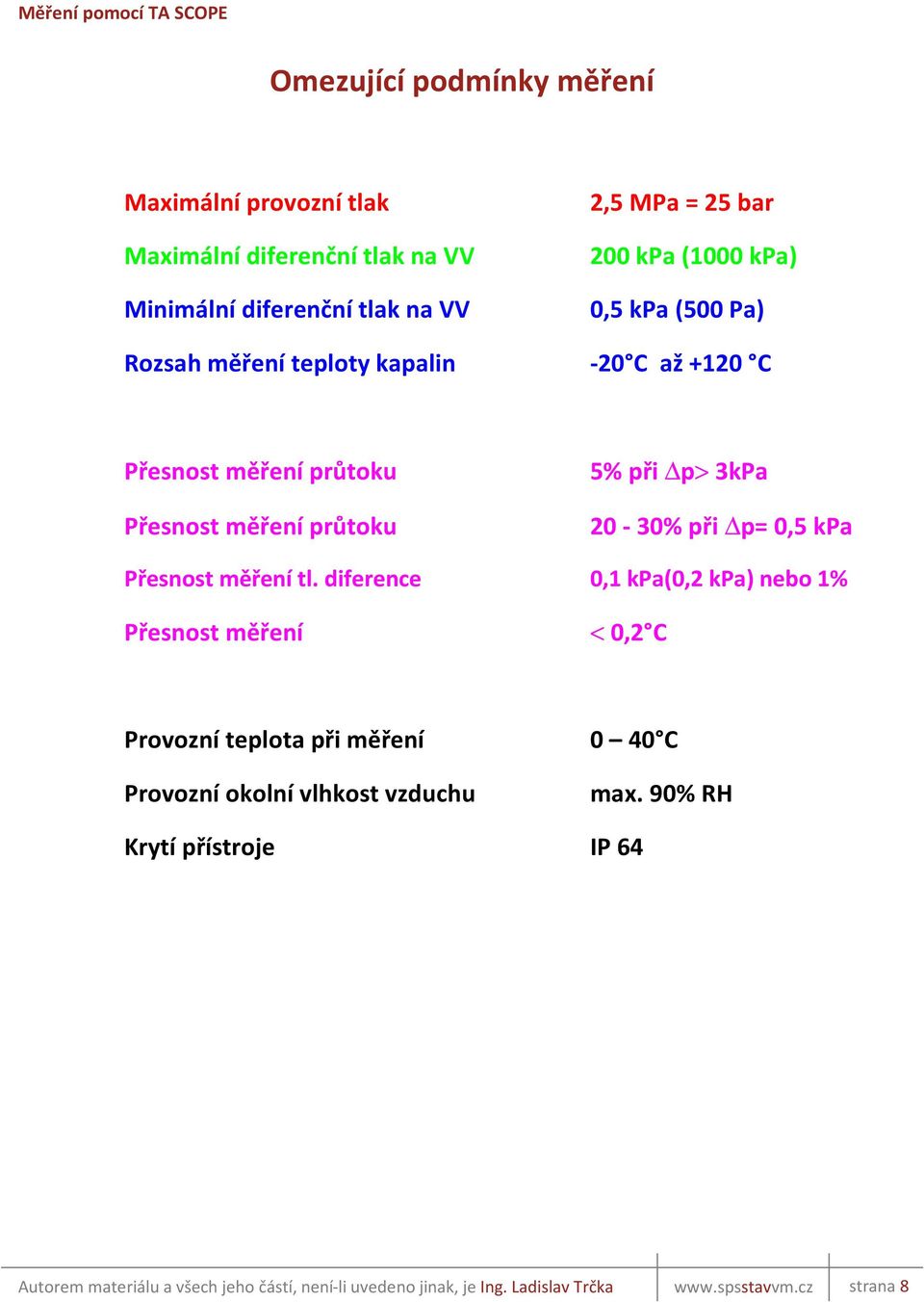 růtoku 20-30 %přid p =0,5kPa Přesnostm ěřenítl.