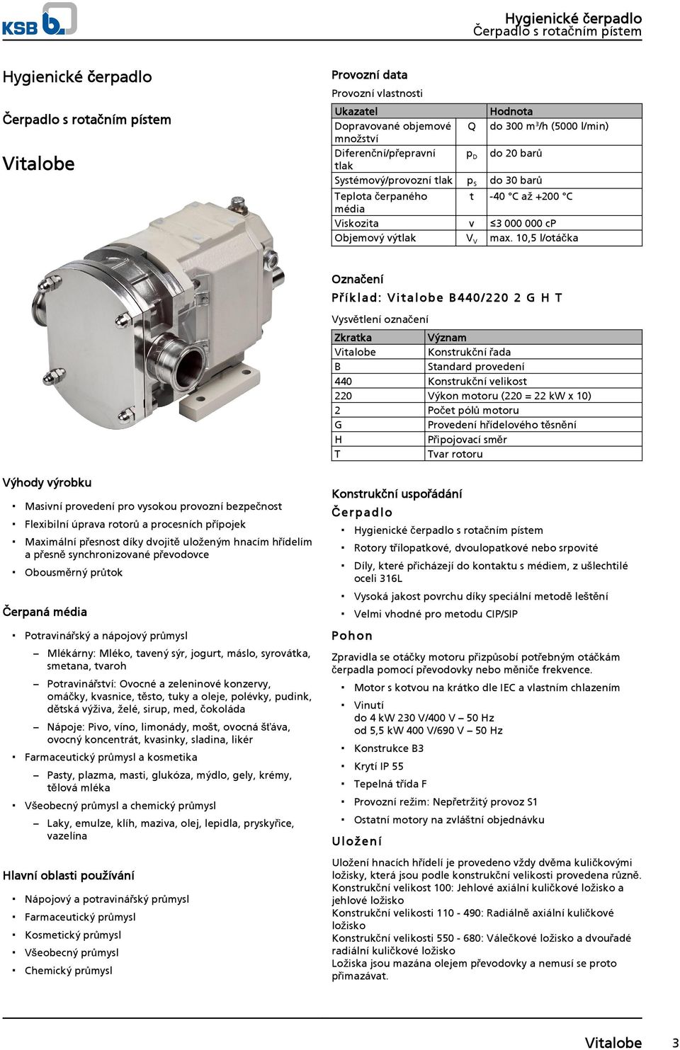 10,5 l/otáčka Označení Příkl ad: Vital obe B440/ 220 2 G H T Vysvětlení označení Zkratka Význam Vitalobe Konstrukční řada B Standard provedení 440 Konstrukční velikost 220 Výkon motoru (220 = 22 kw x