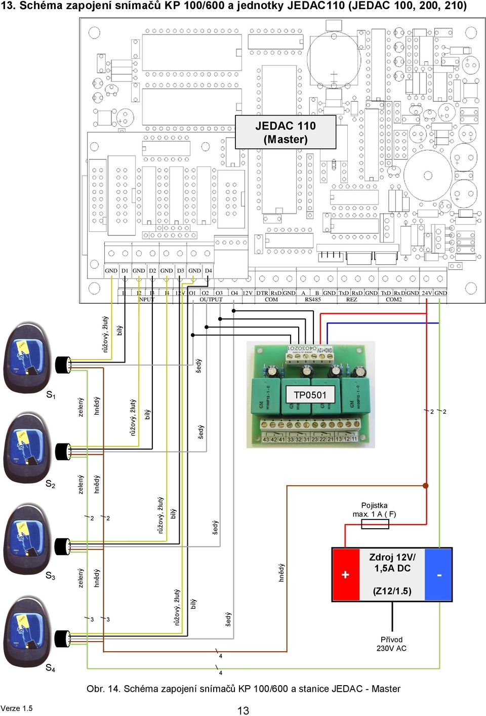 12V O1 O2 O3 O4 12V DTR RxD GND A B GND TxD RxD GND TxD RxD GND 24V GND INPUT OUTPUT COM RS485 REZ COM2 S 1 TP0501 2 2 S 2 2 2 Pojistka max.