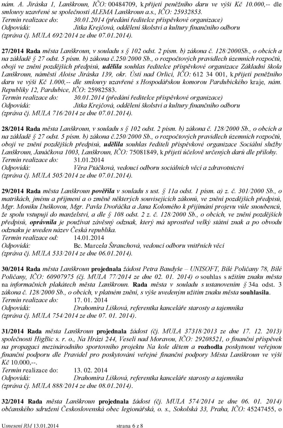 27/2014 Rada města Lanškroun, v souladu s 102 odst. 2 písm. b) zákona č. 128/2000Sb., o obcích a na základě 27 odst. 5 písm. b) zákona č.250/2000 Sb.
