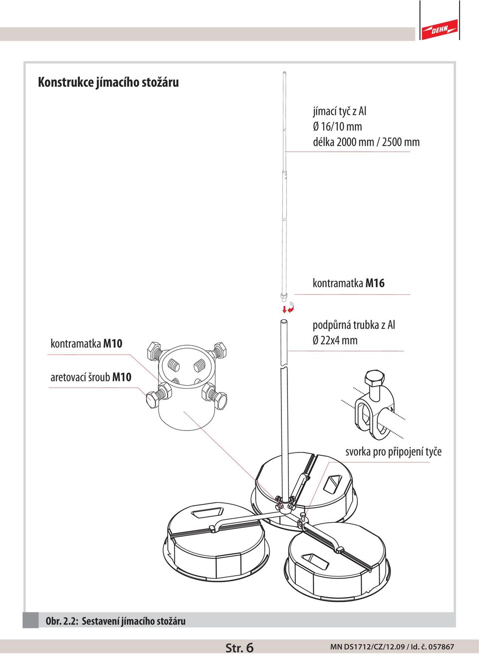 podpůrná trubka z Al Ø 22x4 mm aretovací šroub M10 svorka