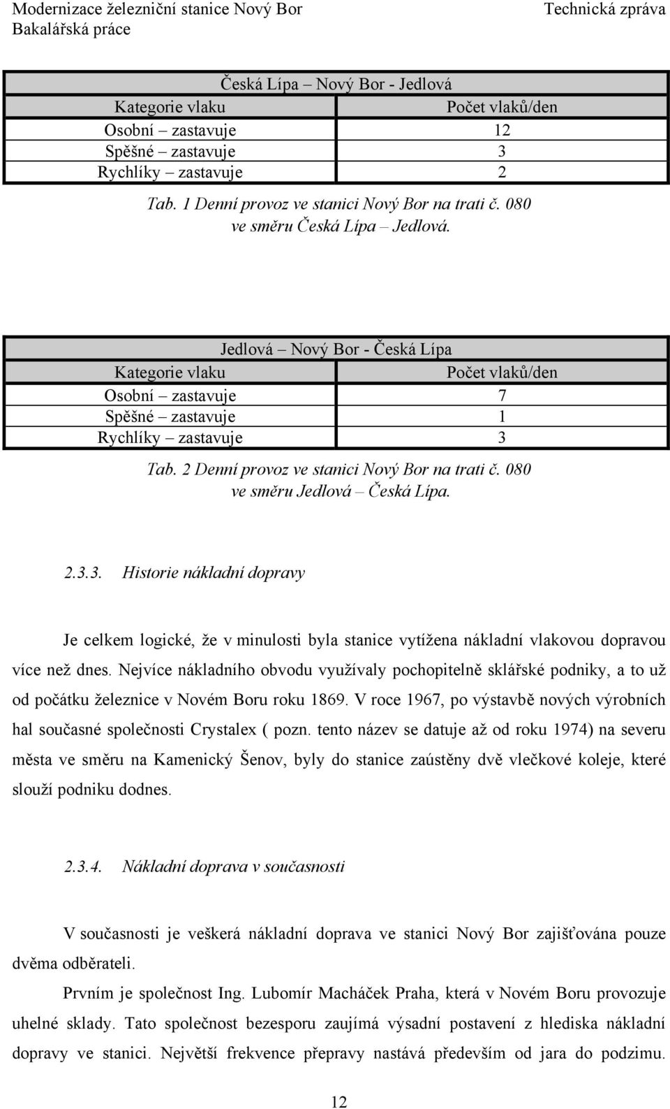 2 Denní provoz ve stanici Nový Bor na trati č. 080 ve směru Jedlová Česká Lípa. 2.3.