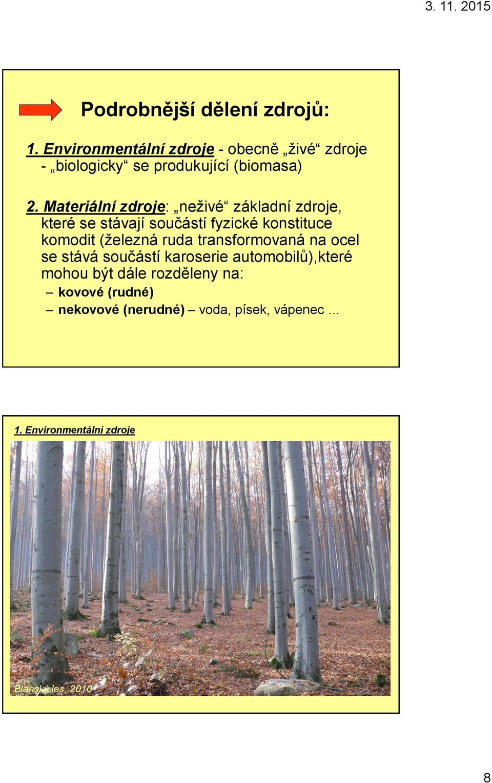 Materiální zdroje: neživé základní zdroje, které se stávají součástí fyzické konstituce komodit (železná