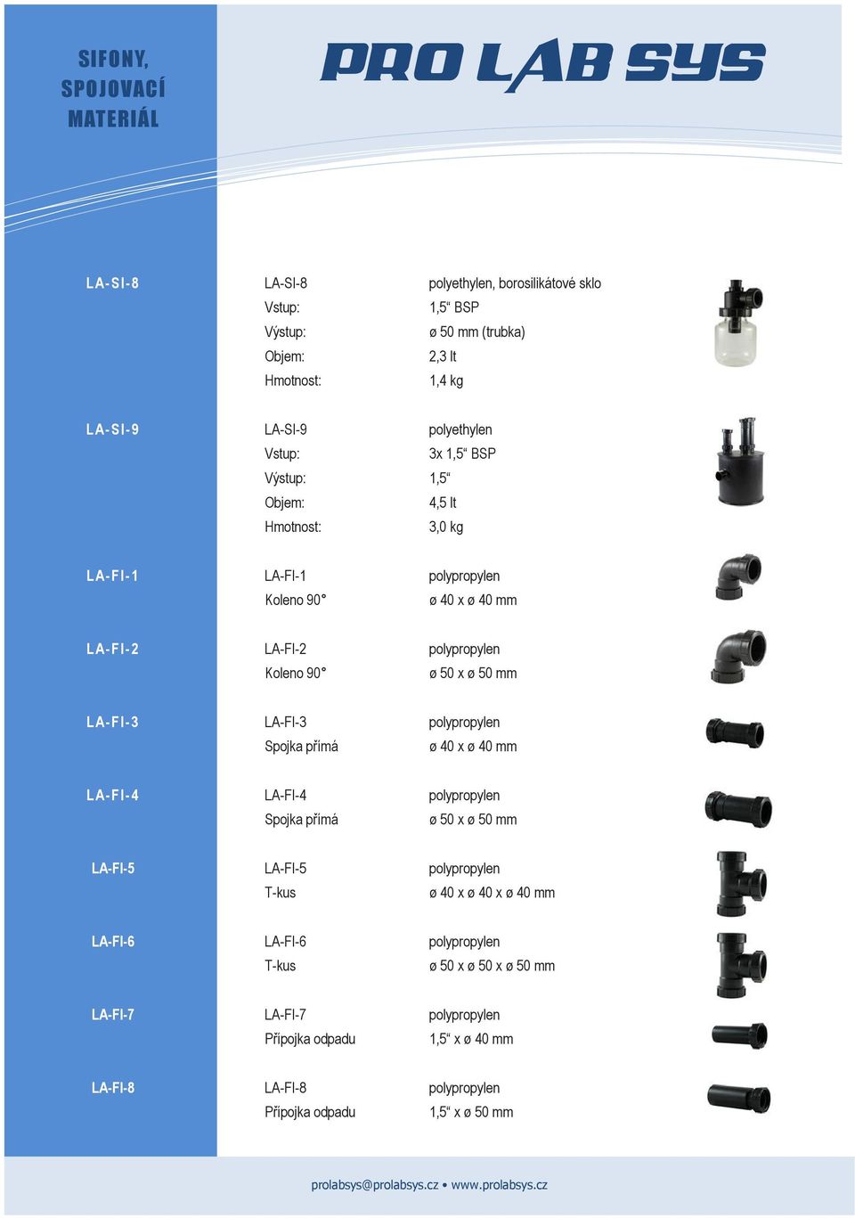 50 mm LA-FI-3 LA-FI-3 Spojka přímá ø 40 x ø 40 mm LA-FI-4 LA-FI-4 Spojka přímá ø 50 x ø 50 mm LA-FI-5 LA-FI-5 T-kus ø 40 x ø 40 x ø