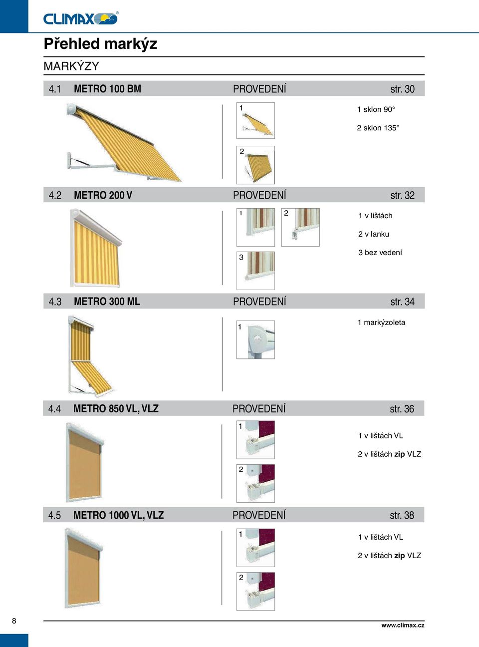 3 METRO 300 ML PROVEDENÍ str. 34 1 1 markýzoleta 4.4 METRO 850 VL, VLZ PROVEDENÍ str.