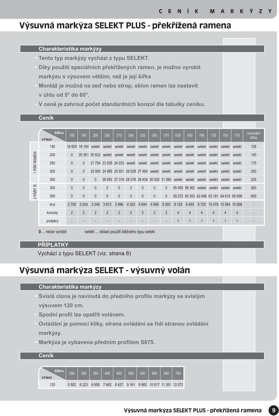 V cenì je zahrnut poèet standardních konzol dle tabulky ceníku. VÝSUV 7 3 3 3 37 6 6 7 7 7 77 minimální šíøka 6 6 8 8 PÁR RAMEN 3 38 6 7 3 8 33 3 98 6 8 7 8 7 3 6 63 7 38 8 378 9 39 3 3 8 PÁRY R.